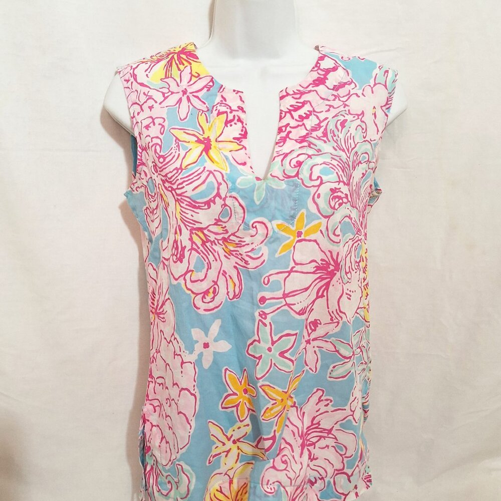 Lilly Pulitzer Sleeveless Tunic Top S Amelia Island Break Water Blue Lolita